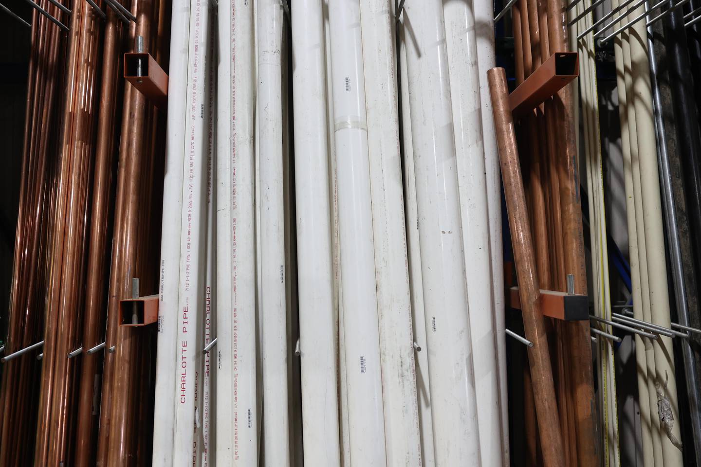 Various piping is stacked in the warehouse at Omega Plumbing Heating and Cooling on Thursday, Sept. 5, 2024 in Joliet.