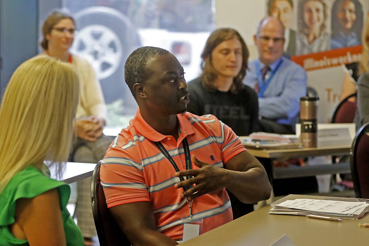 MonQuell Bozell answer a question during  the STEP Forward workshop on Tuesday, Aug. 13, 2024, at the McHenry County Workforce Center.