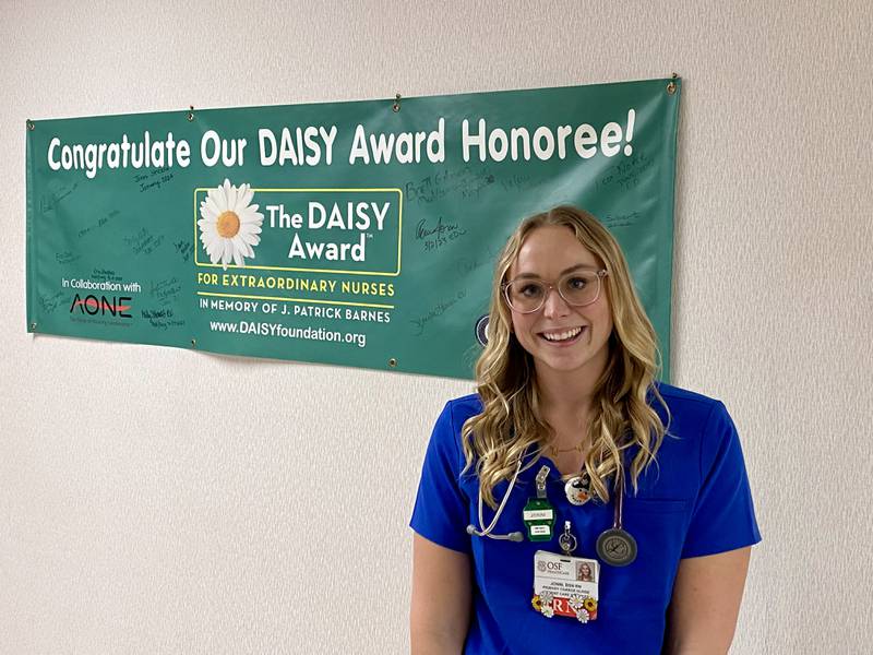 As a partner in the international DAISY award program recognizing clinical skill and compassionate care of nurses, OSF St. Elizabeth Medical Center in Ottawa recently presented its DAISY award to Jonni Stricklin, RN.