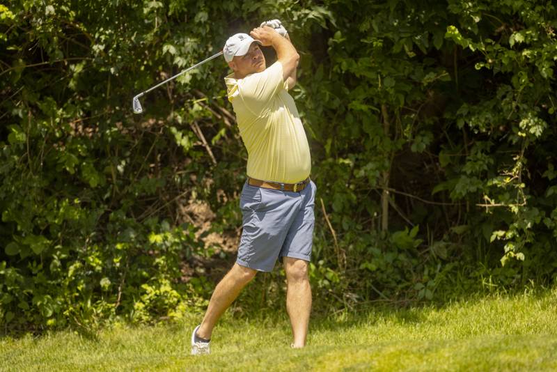 Josh Gass drives the ball off of the tee on the first hole during the final round of the Pine Hills Invitational on June 9, 2024.
