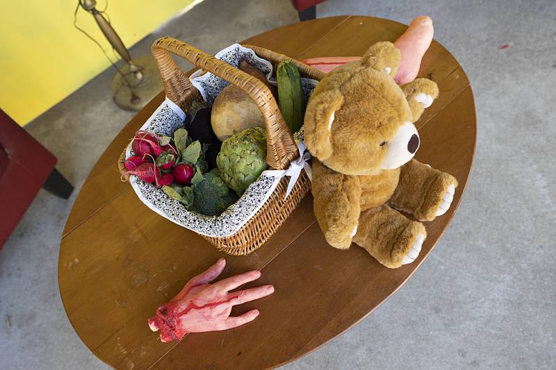 Props for the play are seen during rehearsal for  PACT’s “How to Hide Your Zombies” Thursday, July 11, 2024.