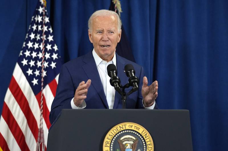 President Joe Biden speaks, Saturday, July 13, 2024, in Rehoboth Beach, Del., addressing news that gunshots rang out at Republican presidential candidate former President Donald Trump's Pennsylvania campaign rally. (AP Photo/Manuel Balce Ceneta)