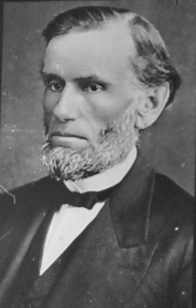 The Rev. J.H. Pratt, who conducted baptisms in the Rock River on May 4, 1873, that brought hundreds to the shore and to the pedestrian platform of the Truesdell Bridge, which collapsed leading to 46 deaths. Photo taken of a slide projection during a presentation by Tom Wadsworth on April 13, 2023.