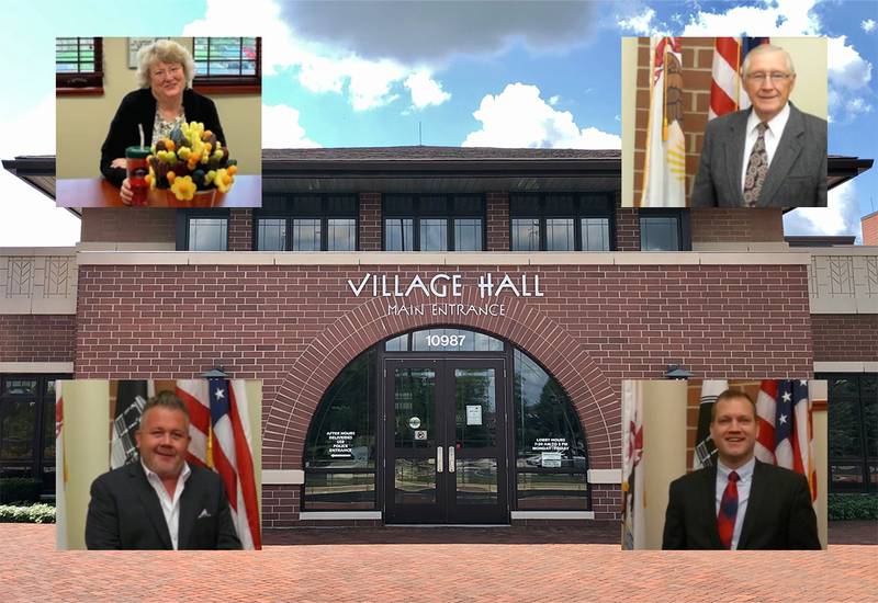 Village of Huntley officials leaving in May 2023 include (top row from left to right) Village Clerk Rita McMahon, and trustees Harry Leopold, (bottom row from left to right) Niko Kanakaris and Curt Kittel.