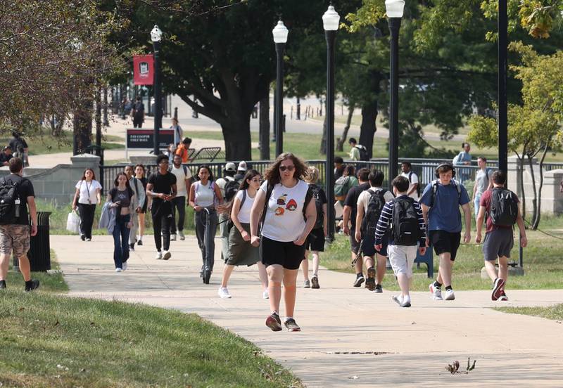 Northern Illinois University students make their way to and from classes Thursday, Sept. 12, 2024, on campus at NIU in DeKalb.