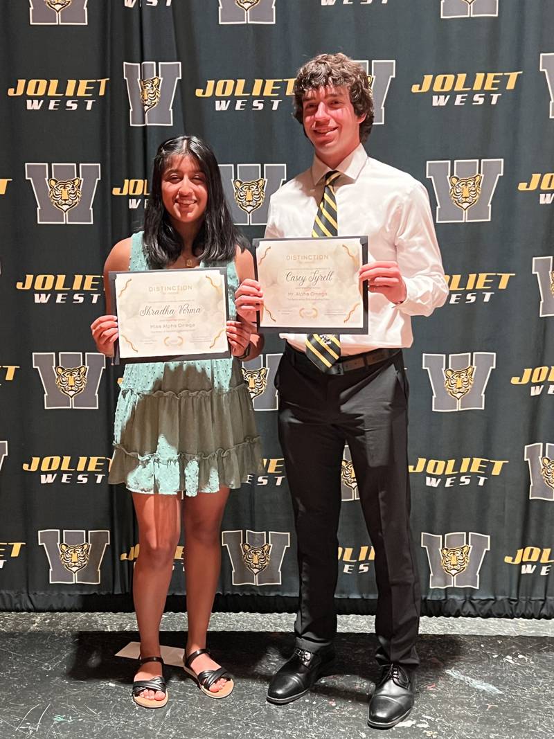 Joliet West High School has announced that Casey Tyrell and Shradha Verma have been named 2024 Mr. and Ms. Alpha Omega.