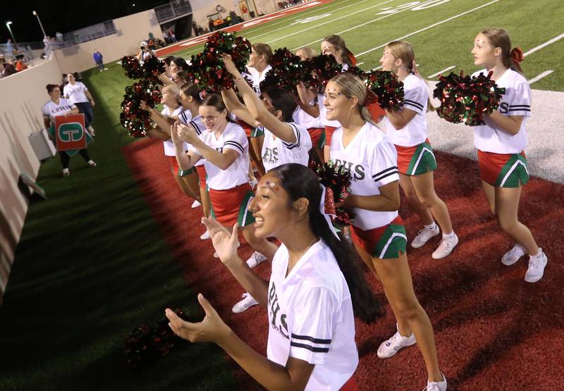 Members of the L-P cheerleaders perform on Friday, Aug. 30, 2024 at Howard Fellows Stadium.