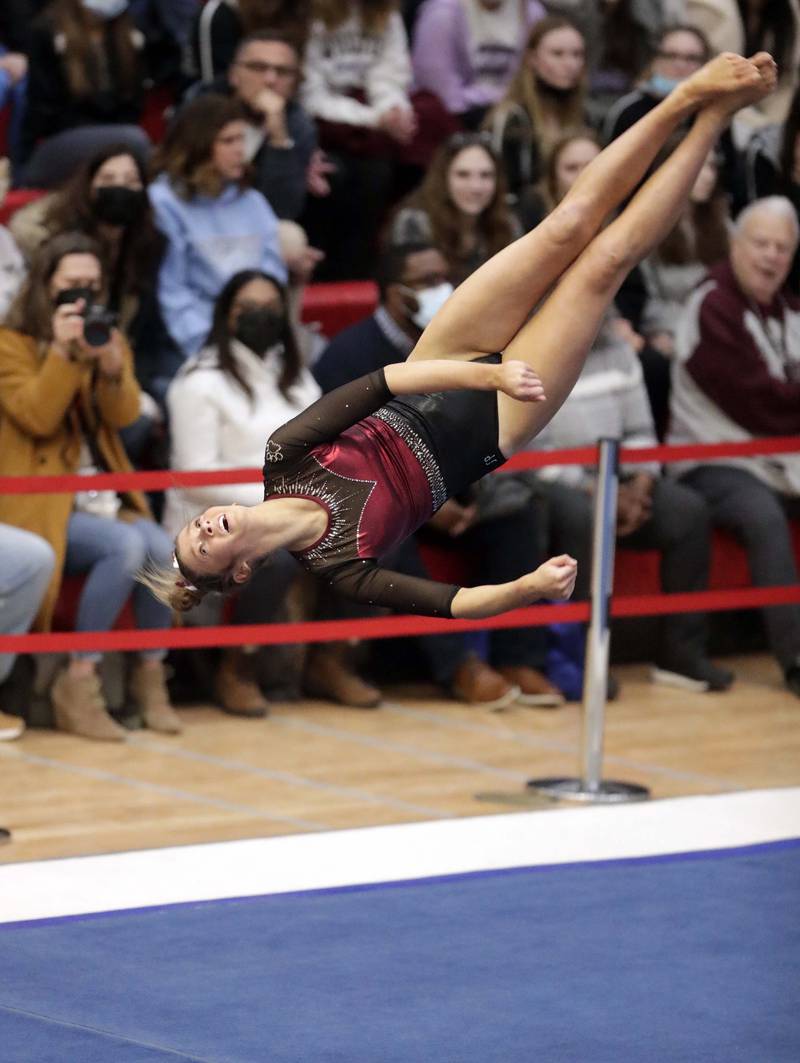 Prairie Ridge's Thea Scheuer competes in the floor exercise during the IHSA Girls Gymnastics State Final meet Friday February 18, 2022 at Palatine High School.