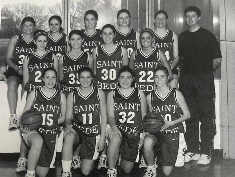 Members of the 1999-2000 St. Bede Lady Bruins (front from left) Ellen Rose, Karissa Dinges, MacKenzie Stouffer and Angie Tomsha; (middle row) Sarah Slevin, Lindsey Olzewski, Stacy Antkowiak, Morgan Cawley; (top row) Katie Zemann, Lanie Twanow, Kristin Racine, Erin McGunnigal, Lisa Twardowskia and head coach Tom McGunnigal. The 1999-2000 Lady Bruins finished their season with a 28-2 record. The team lost in the Supersectional to Seneca.