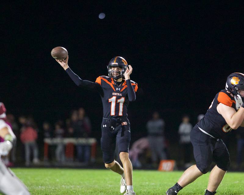 Crystal Lake Central's Brett Kramer throws a pass against Prairie Ridge on Friday, Oct.18, 2024 in Crystal Lake.