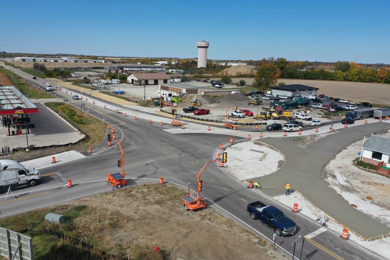 A half circle starts to appear on the roundabout at the intersection of Illinois 178 and U.S. Route 6 on Tuesday, Oct. 18, 2022 in Utica.