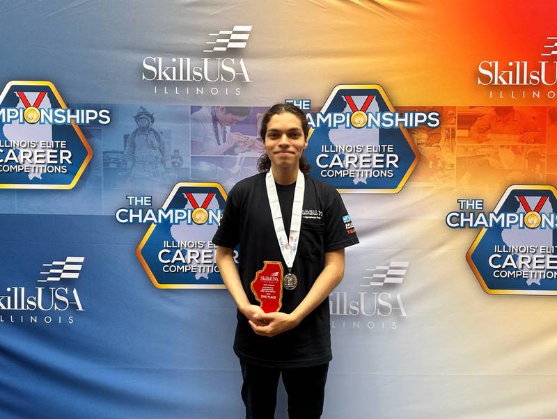 Joliet Central High School senior Jesus Avila won a silver medal in the Automotive Maintenance and Light Repair category at the 2024 SkillsUSA Illinois Career Competition on April 26, 2024 in Peoria.