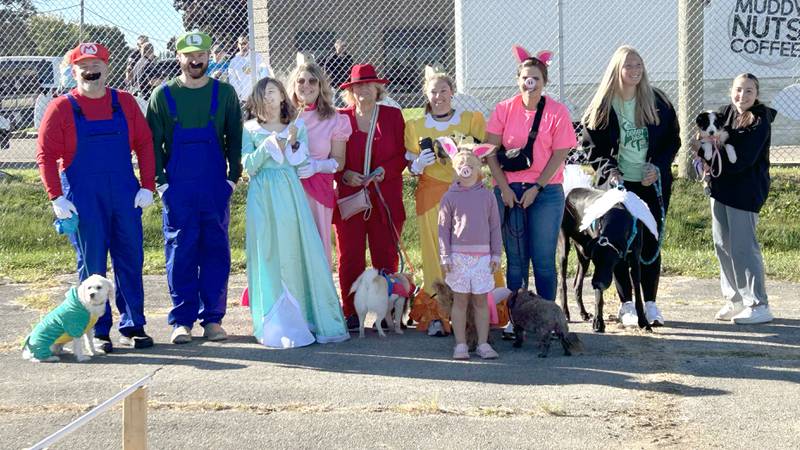 Here are the costume contest winners from Polo High School's 2024 Doggy Dash, held on Saturday, Sept. 7, 2024. Left to right are Kevin Manus, Sean Meinert, Amelia Manus, Beth Manus, Paula Joines, Emily Meinert, Julie Sanders with her daughter Evynn, Isabella Bergstrom, and Iyianna Drowns.