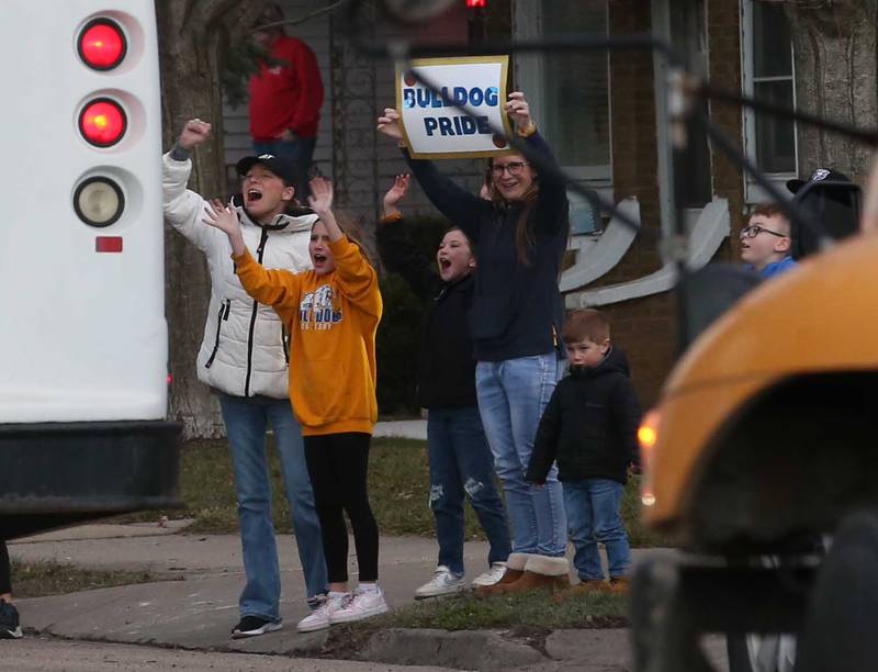 Supporters line West Walnut Street to support the Oglesby Washington 7th grade basketball team as they attend the Illinois Elementary School Association Class 2A State championship on Thursday, Feb. 8, 2024 at Oglesby Washington School. Oglesby plays Effingham for the Class 2A State Title.