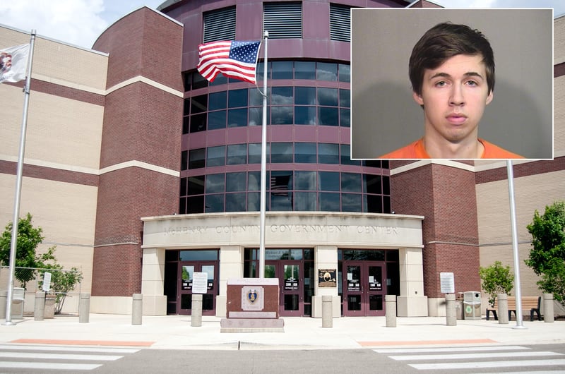 Inset of Jordan C. Schwamb in front of Northwest Herald file of the McHenry County courthouse.