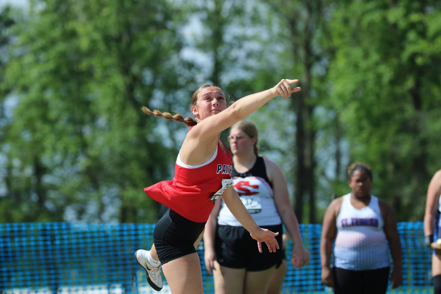 Eric-Prophetstown's Kennedy Buck throws 11.93 meters to take second place in the Class 1A shot put at the IHSA Girls Track and Field State Meet on Saturday.