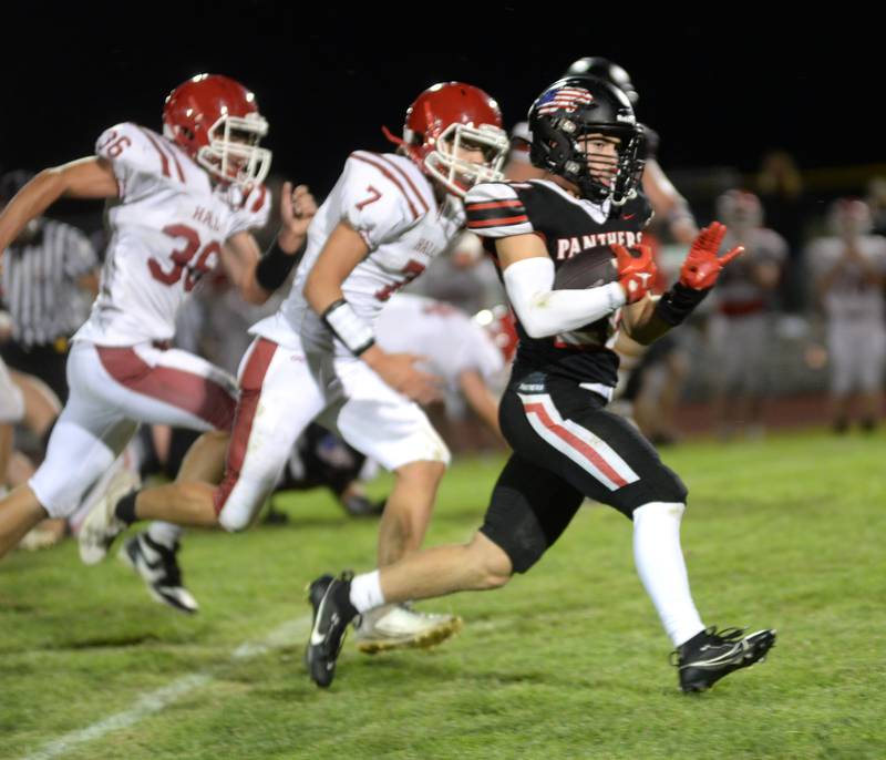 Erie-Prophetstown's Tristan Hovey (22)  runs with the ball against Hall on Friday, Sept. 6, 2024 in Prophetstown.