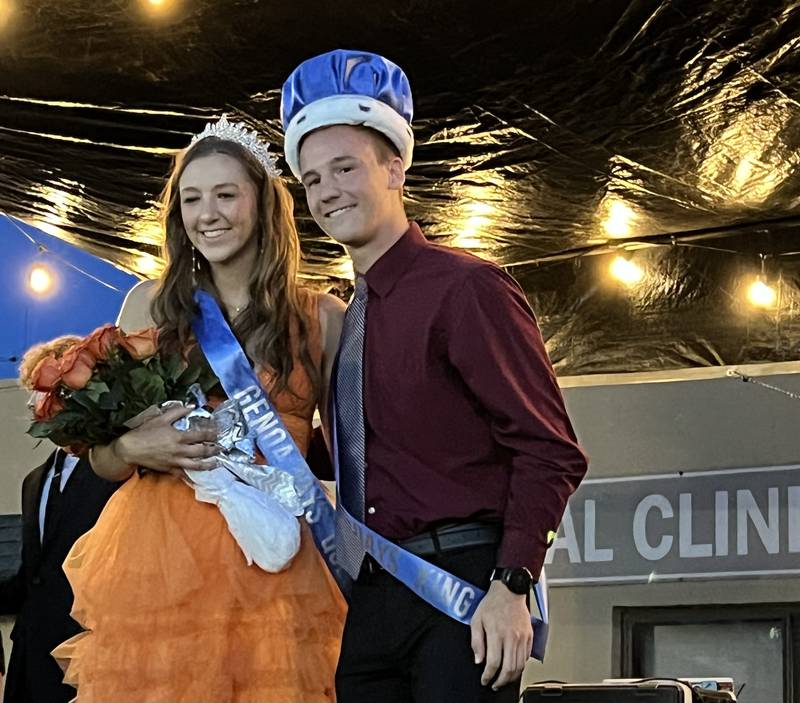 The winners of the 64th annual Genoa King and Queen Scholarship, Bailey Botterman and Zachary Neblock, stand together after being announced as the winners on June 7, 2023.