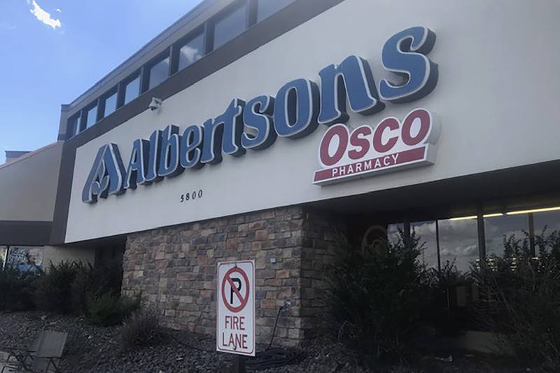 The entrance to an Albertson's grocery store is shown on Saturday, Aug. 24, 2024, in Cheyenne, Wyo. (AP Photo/David Zalubowski)